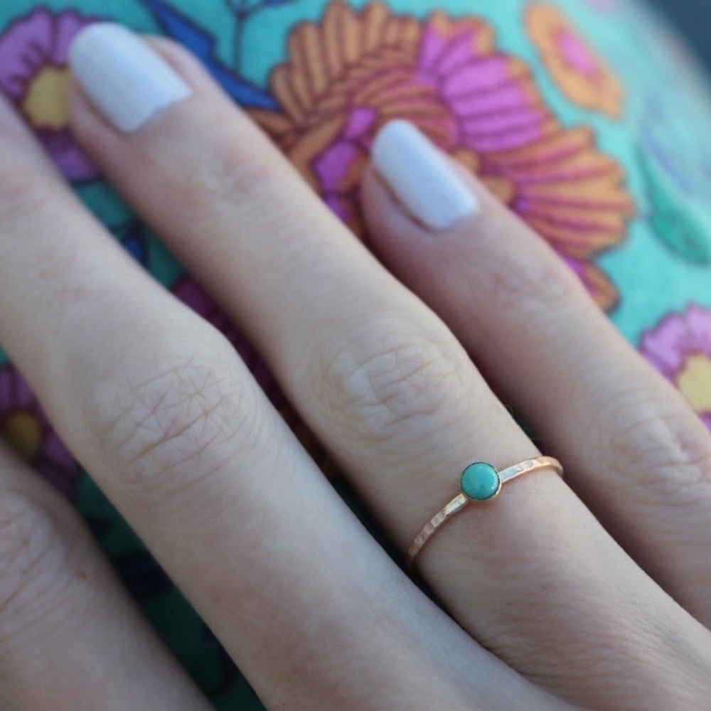 Turquoise bead ring, plated with 14K gold